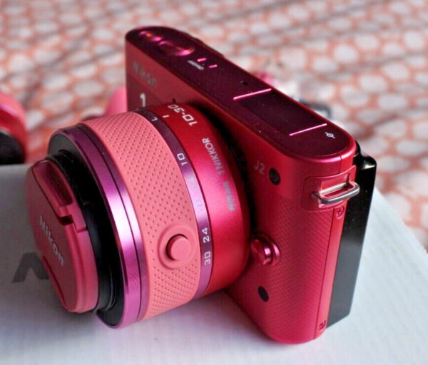 Pink Nikon 1 J2 camera.  Boxed with 10-30mm & 30-110mm lenses, battery & charger - Image 2